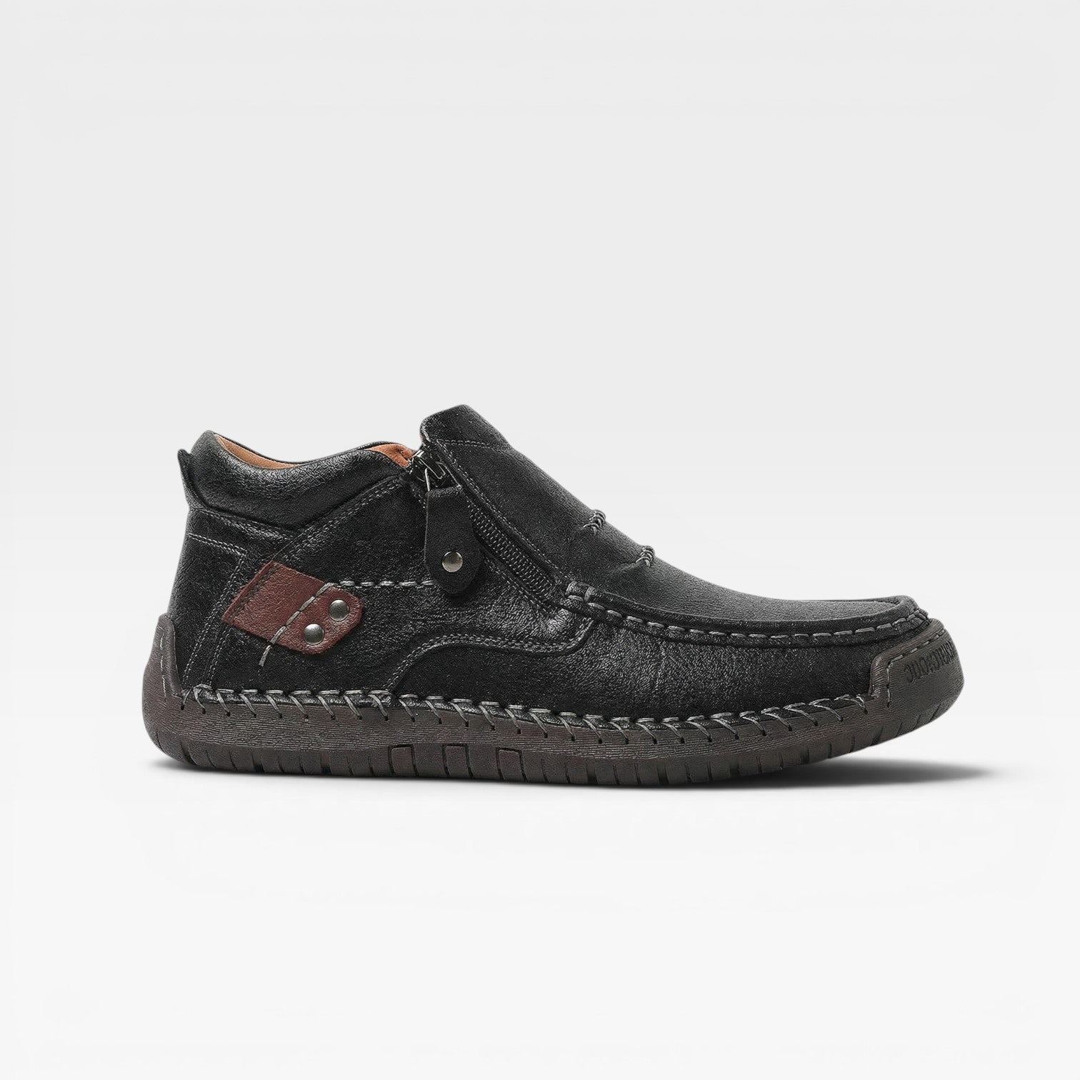 Bottes en cuir pour hommes à cheville – Chaussures confort à enfiler avec fermeture éclair latérale  