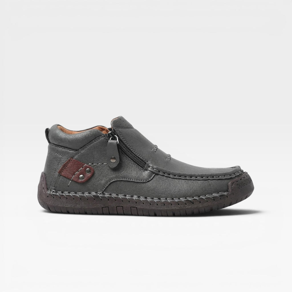 Bottes en cuir pour hommes à cheville – Chaussures confort à enfiler avec fermeture éclair latérale  