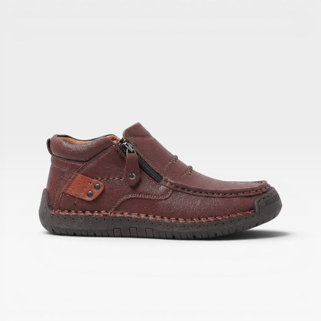 Bottes en cuir pour hommes à cheville – Chaussures confort à enfiler avec fermeture éclair latérale  