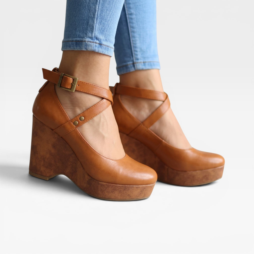 Women's Vintage Cross Strap Wedges – Elegant Closed Toe Ankle Strap Pumps for Special Occasions