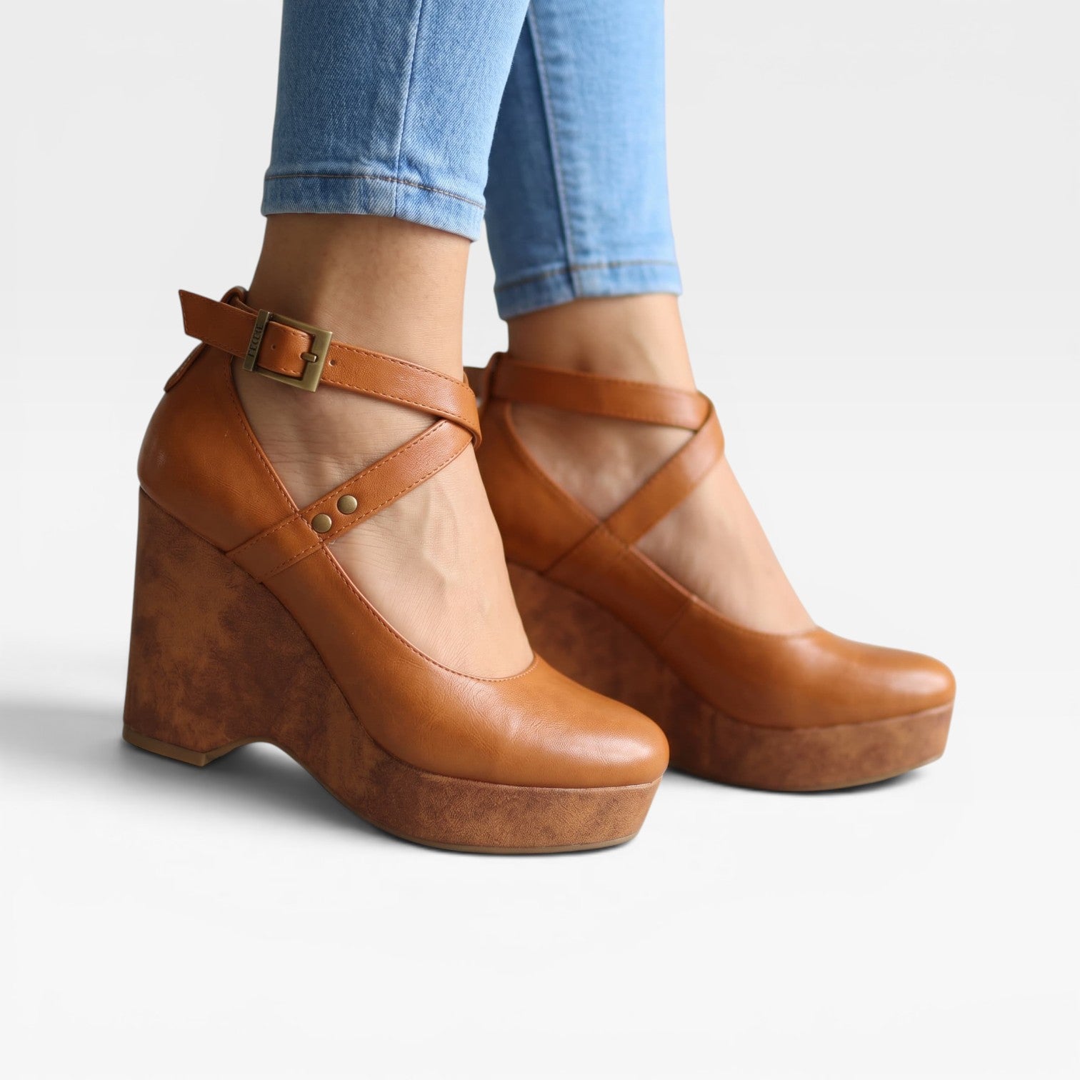Women's Vintage Cross Strap Wedges – Elegant Closed Toe Ankle Strap Pumps for Special Occasions