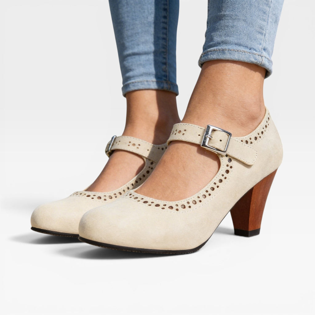 Women's Vintage Brogue Mary Jane Pumps – Elegant Buckle Strap Block Heel Shoes for Special Occasions