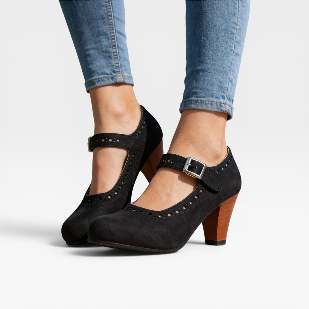 Women's Vintage Brogue Mary Jane Pumps – Elegant Buckle Strap Block Heel Shoes for Special Occasions