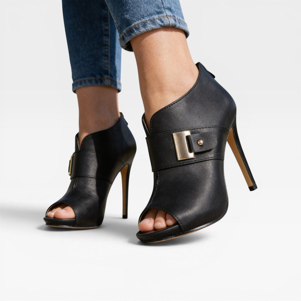 Women's Peep Toe Stiletto Booties – Elegant Buckle Strap Heels for Special Occasions