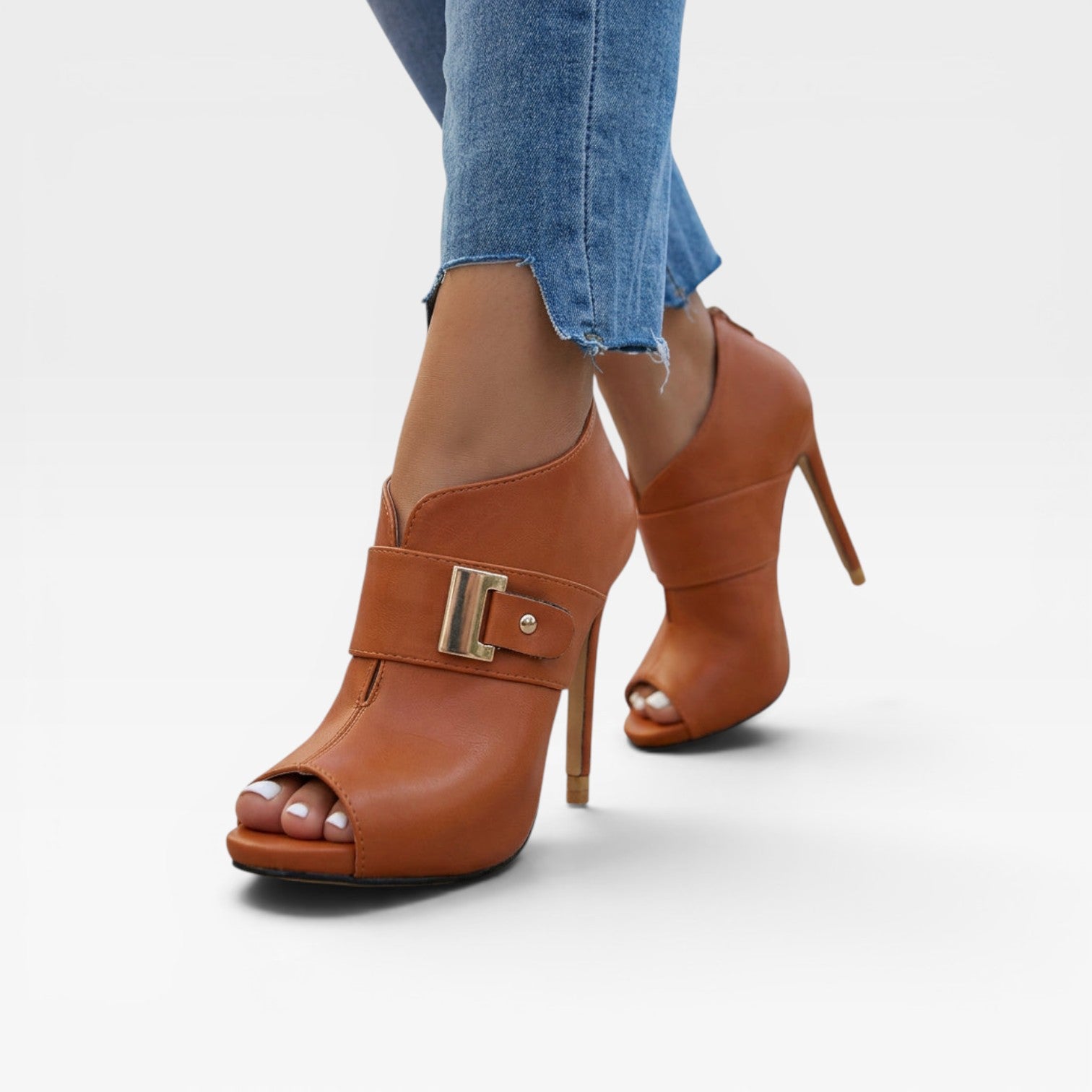 Women's Peep Toe Stiletto Booties – Elegant Buckle Strap Heels for Special Occasions