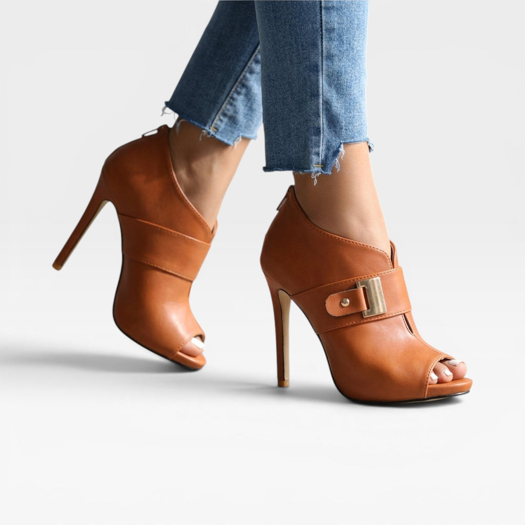 Women's Peep Toe Stiletto Booties – Elegant Buckle Strap Heels for Special Occasions