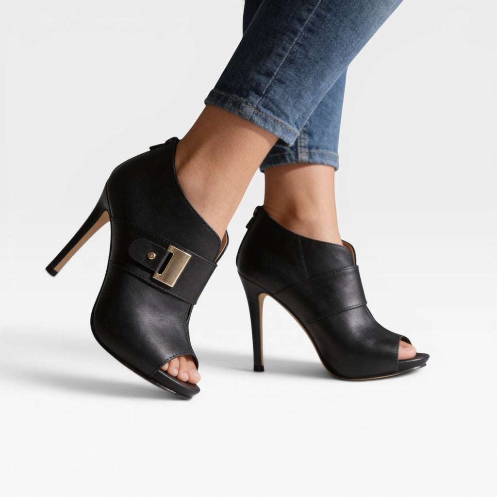 Women's Peep Toe Stiletto Booties – Elegant Buckle Strap Heels for Special Occasions
