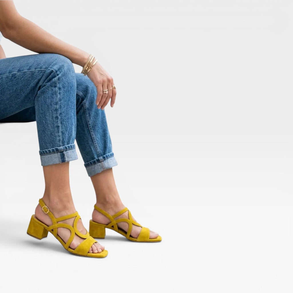 Women's Suede Cutout Sandals – Circle Detail Block Heel Ankle Strap Shoes