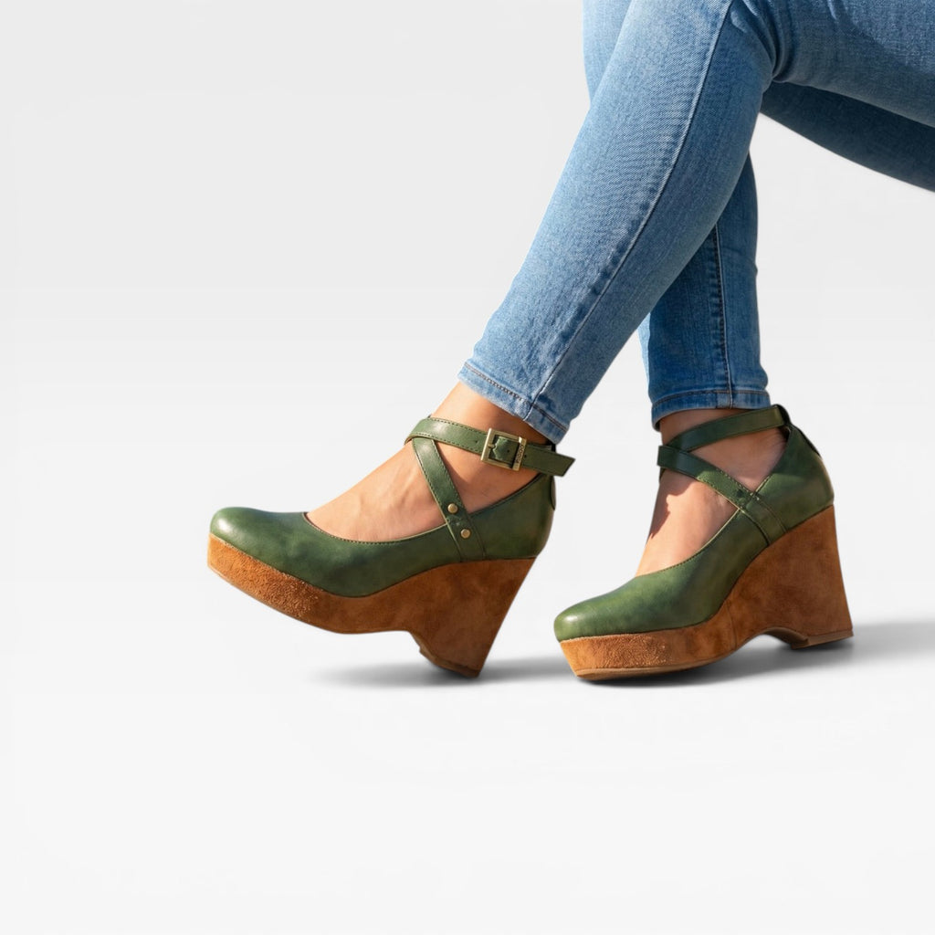 Women's Vintage Cross Strap Wedges – Elegant Closed Toe Ankle Strap Pumps for Special Occasions
