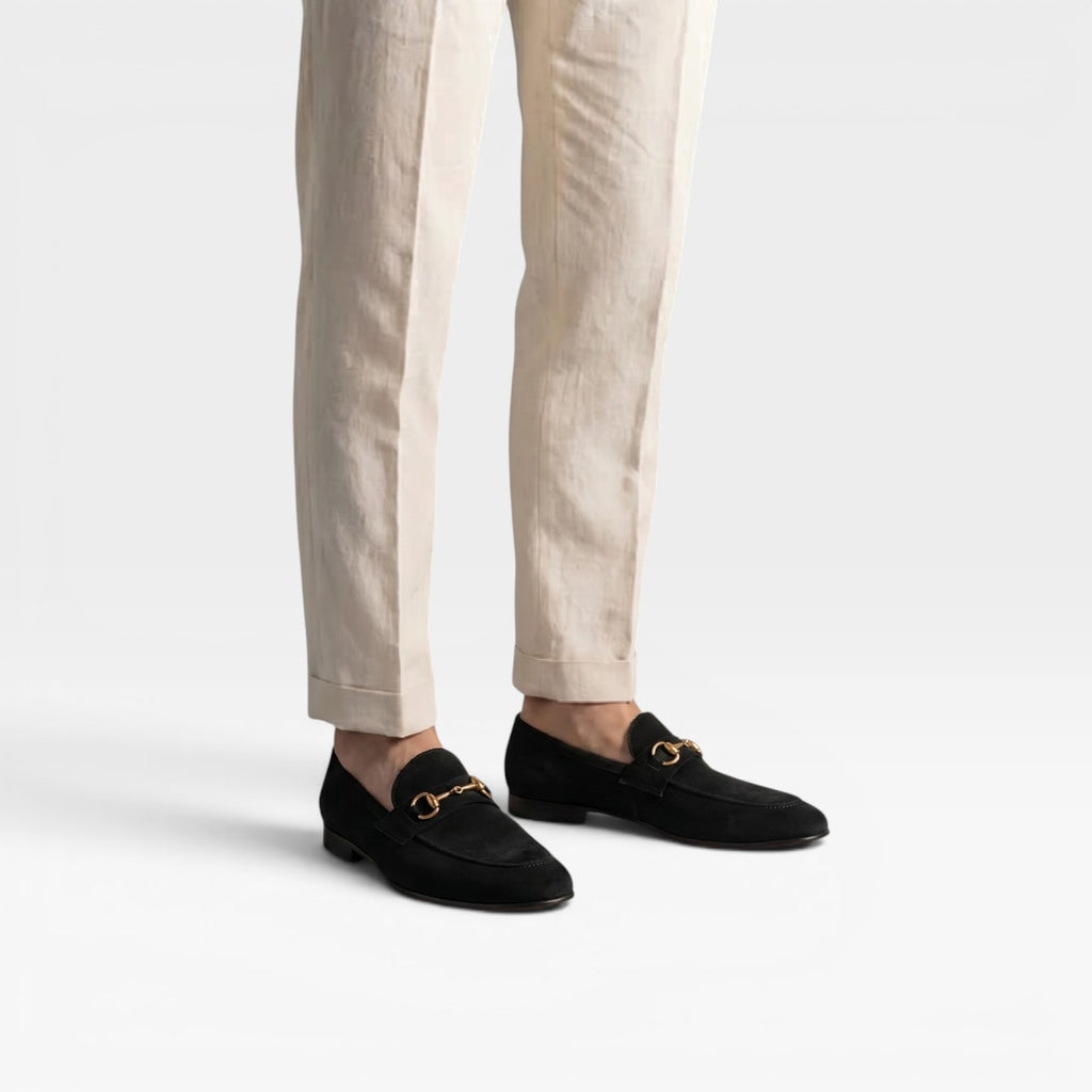 Men's Suede Slip On Loafers – Elegant Chain Detail Classic Style for Everyday and Business Wear