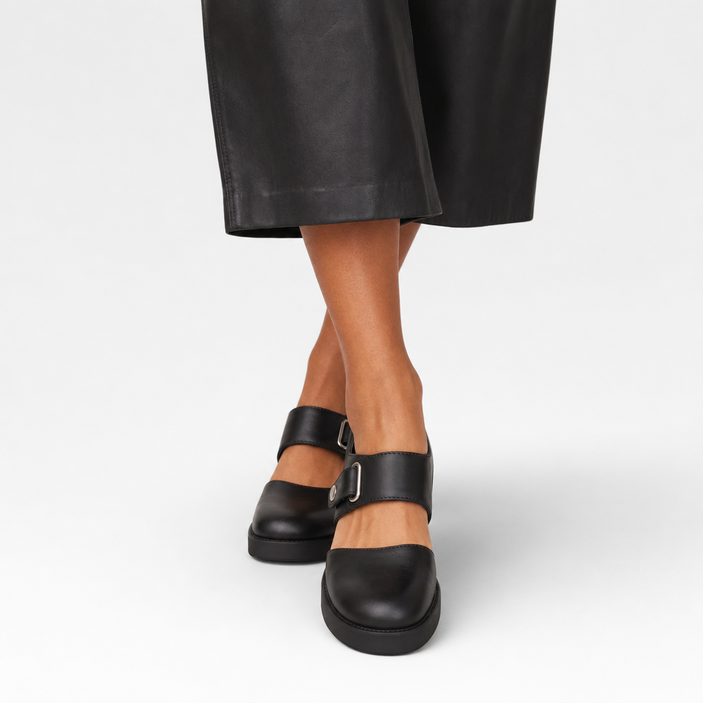 Women's Leather Mary Jane Flats – Minimalist Buckle Strap Shoes