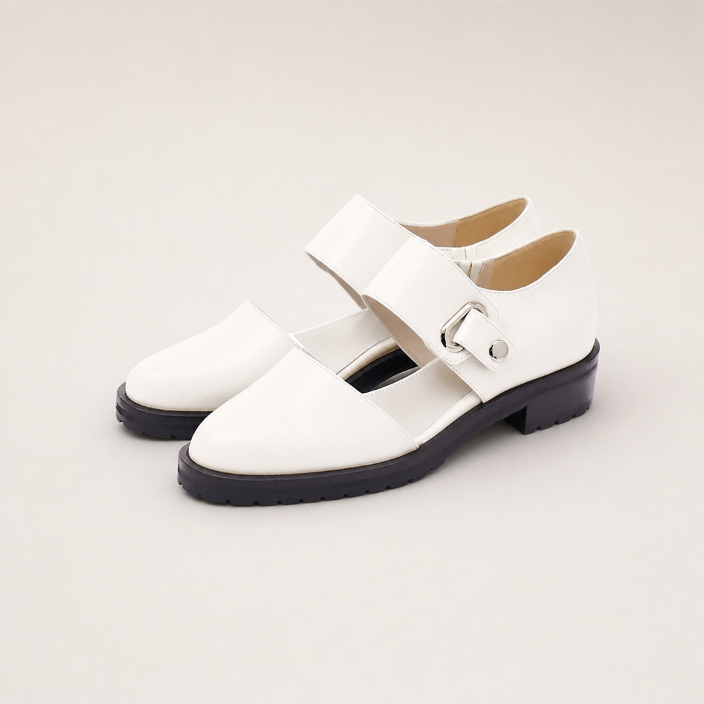 Women's Leather Mary Jane Flats – Minimalist Buckle Strap Shoes