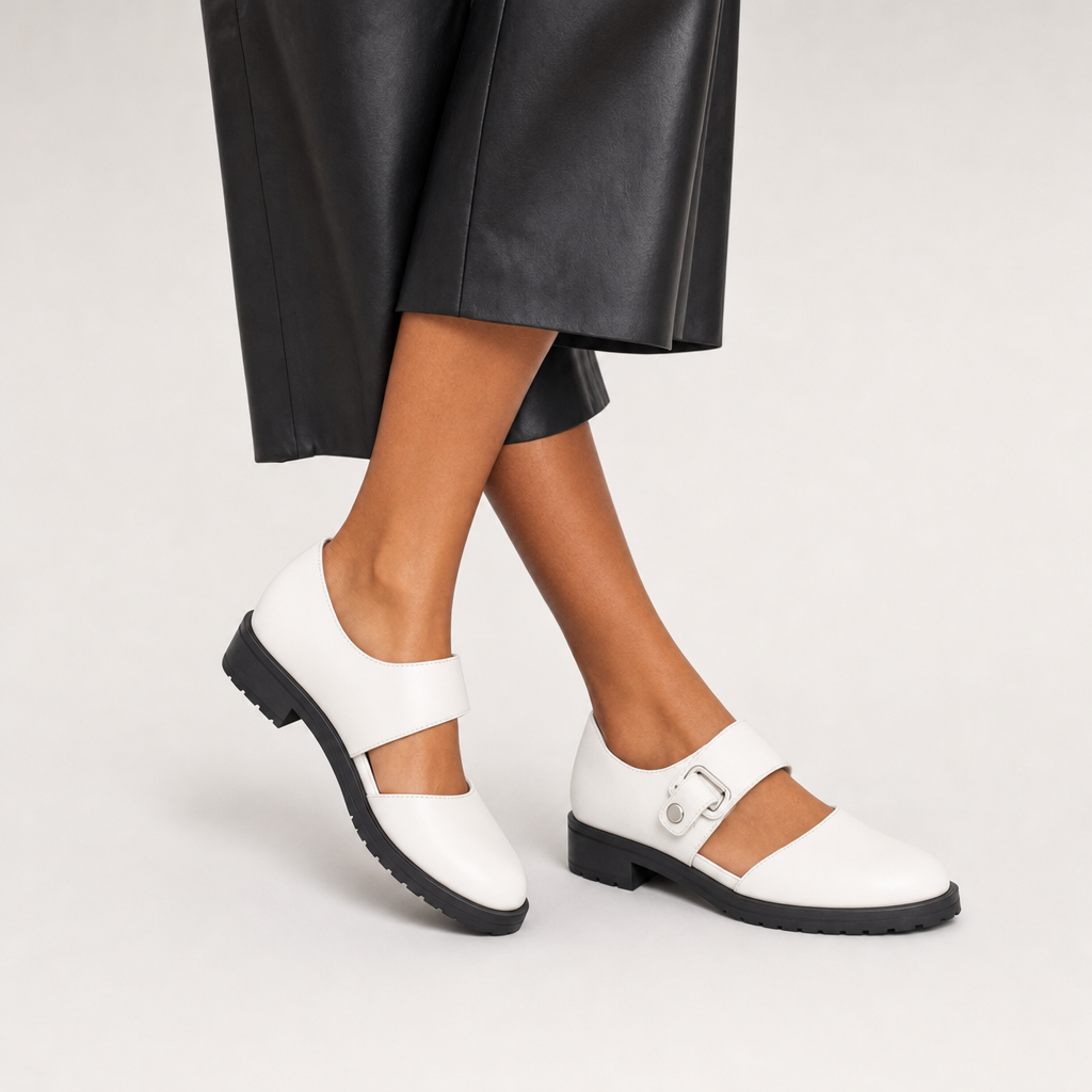 Women's Leather Mary Jane Flats – Minimalist Buckle Strap Shoes