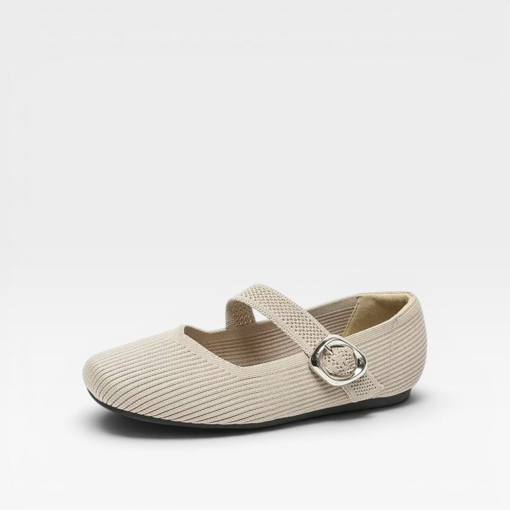 Women's Knit Mary Jane Flats – Square Toe Comfortable Buckle Shoes
