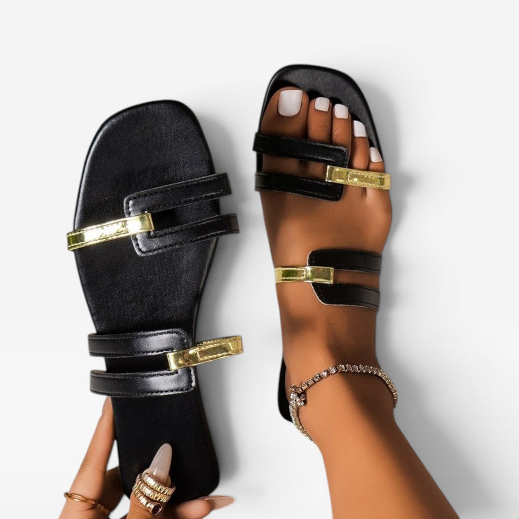 Sandales plates à enfiler pour femmes – Style estival élégant à deux brides et bout carré
