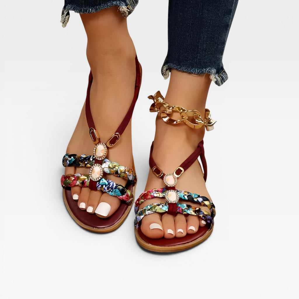 Women’s Boho Summer Sandals – Cushioned Walking Sole with Braided Detail