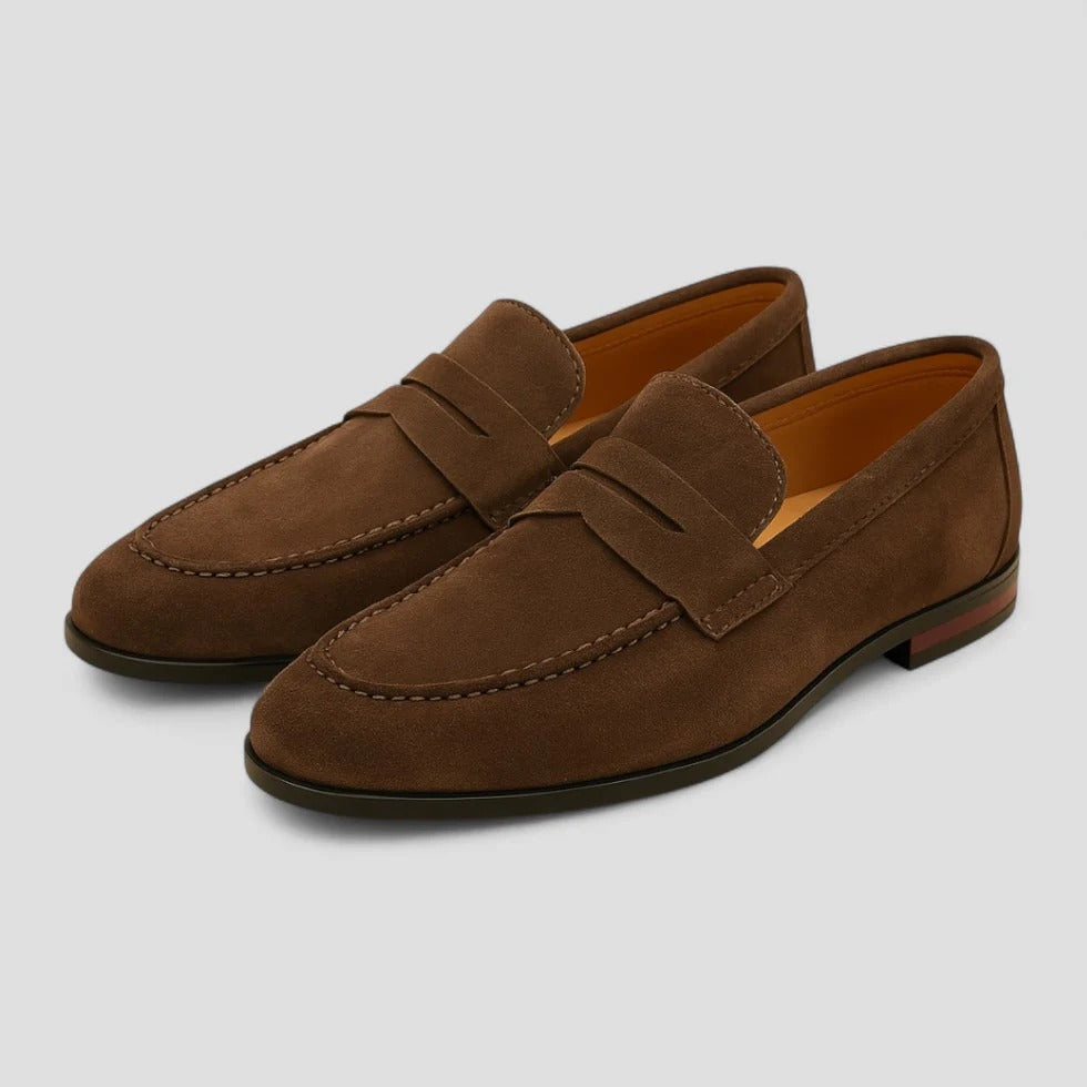 Men’s Suede Penny Loafers – Classic Slip-On Dress Shoes