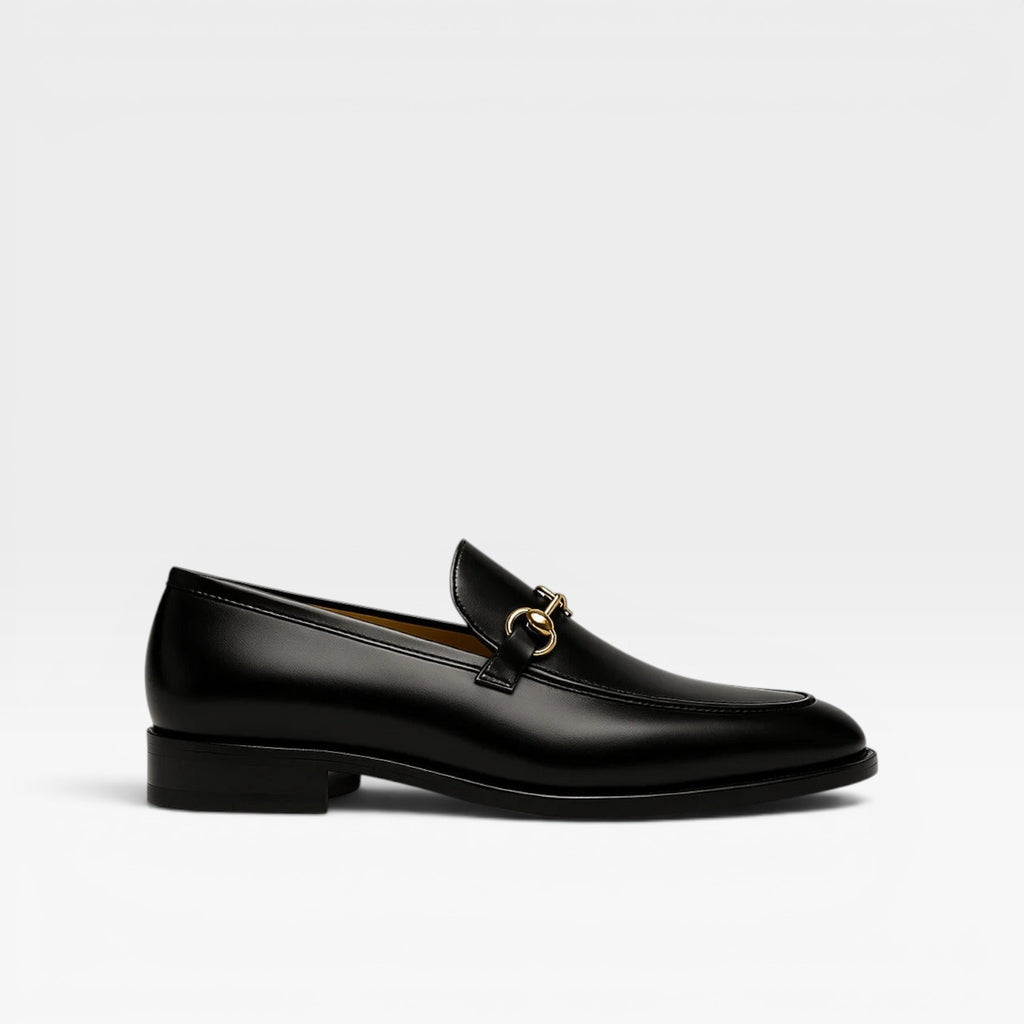 Men's Leather Horsebit Loafers – Elegant Gold Buckle Slip On Dress Shoes