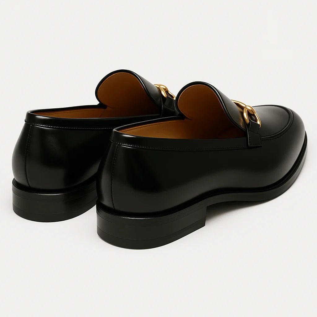 Men's Leather Horsebit Loafers – Elegant Gold Buckle Slip On Dress Shoes