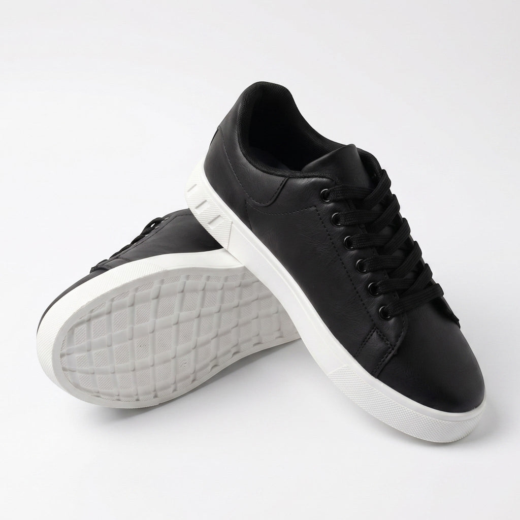 Men's Leather Look Trainers – Minimalist Lace Up Smart Casual Shoes