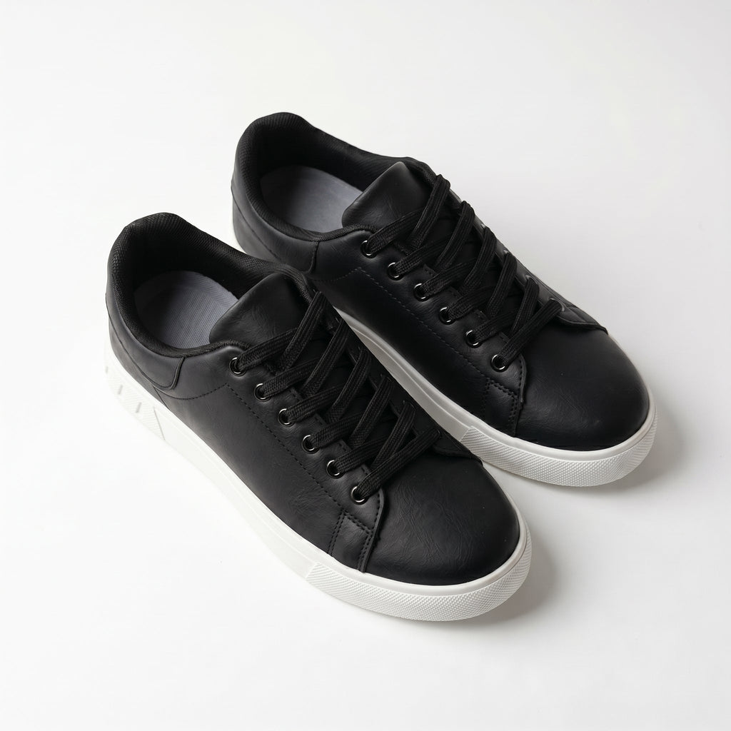 Men's Leather Look Trainers – Minimalist Lace Up Smart Casual Shoes