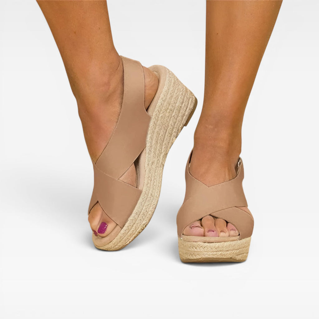 Women’s Espadrille Wedge Sandals – Cross Strap Summer Platform Shoes