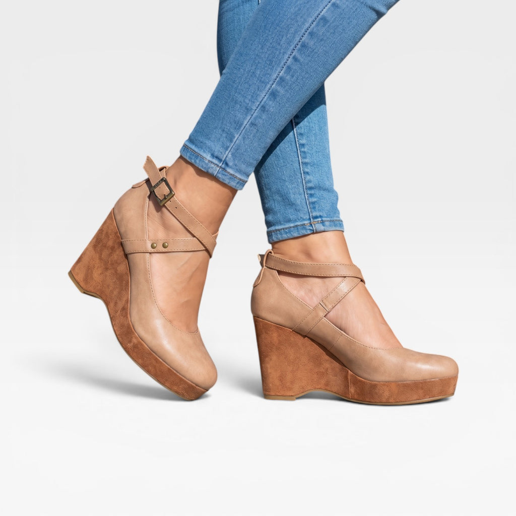 Women's Vintage Cross Strap Wedges – Elegant Closed Toe Ankle Strap Pumps for Special Occasions