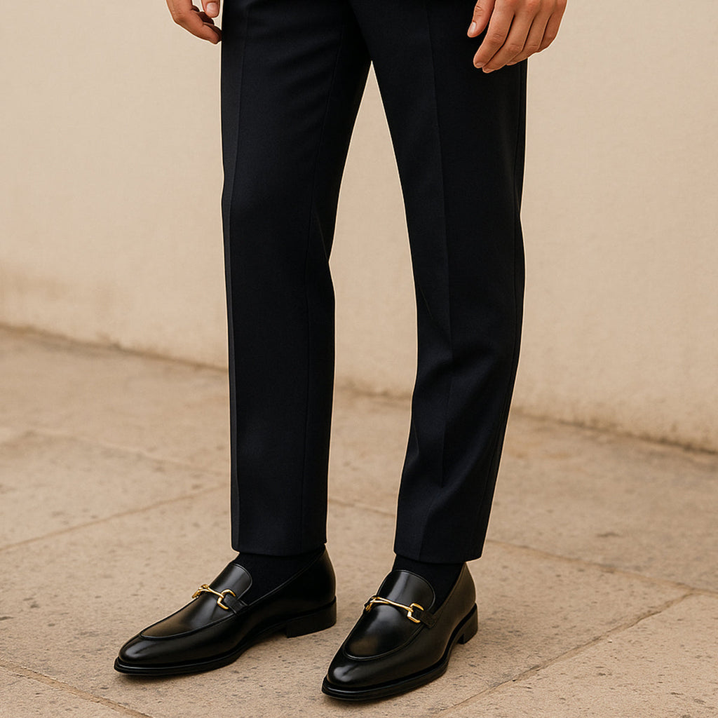Men's Leather Horsebit Loafers – Elegant Gold Buckle Slip On Dress Shoes