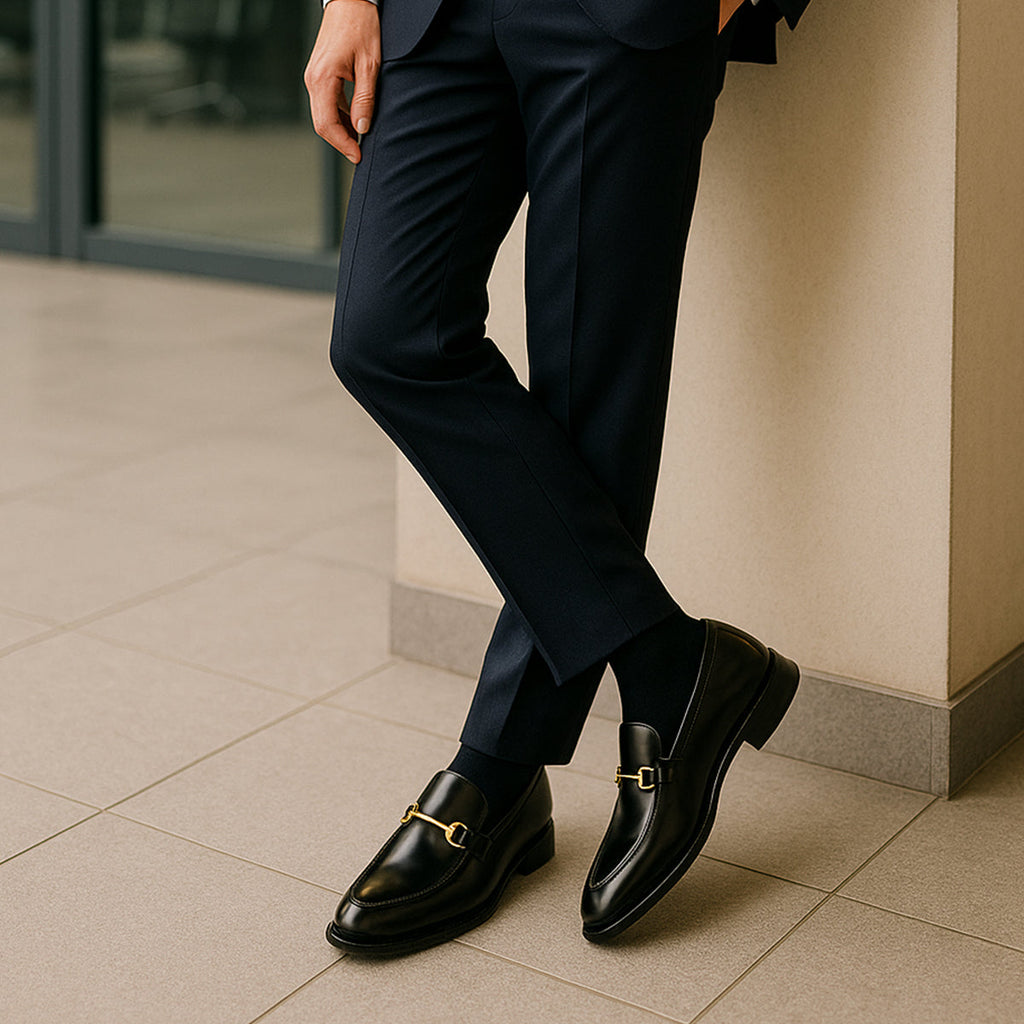 Men's Leather Horsebit Loafers – Elegant Gold Buckle Slip On Dress Shoes