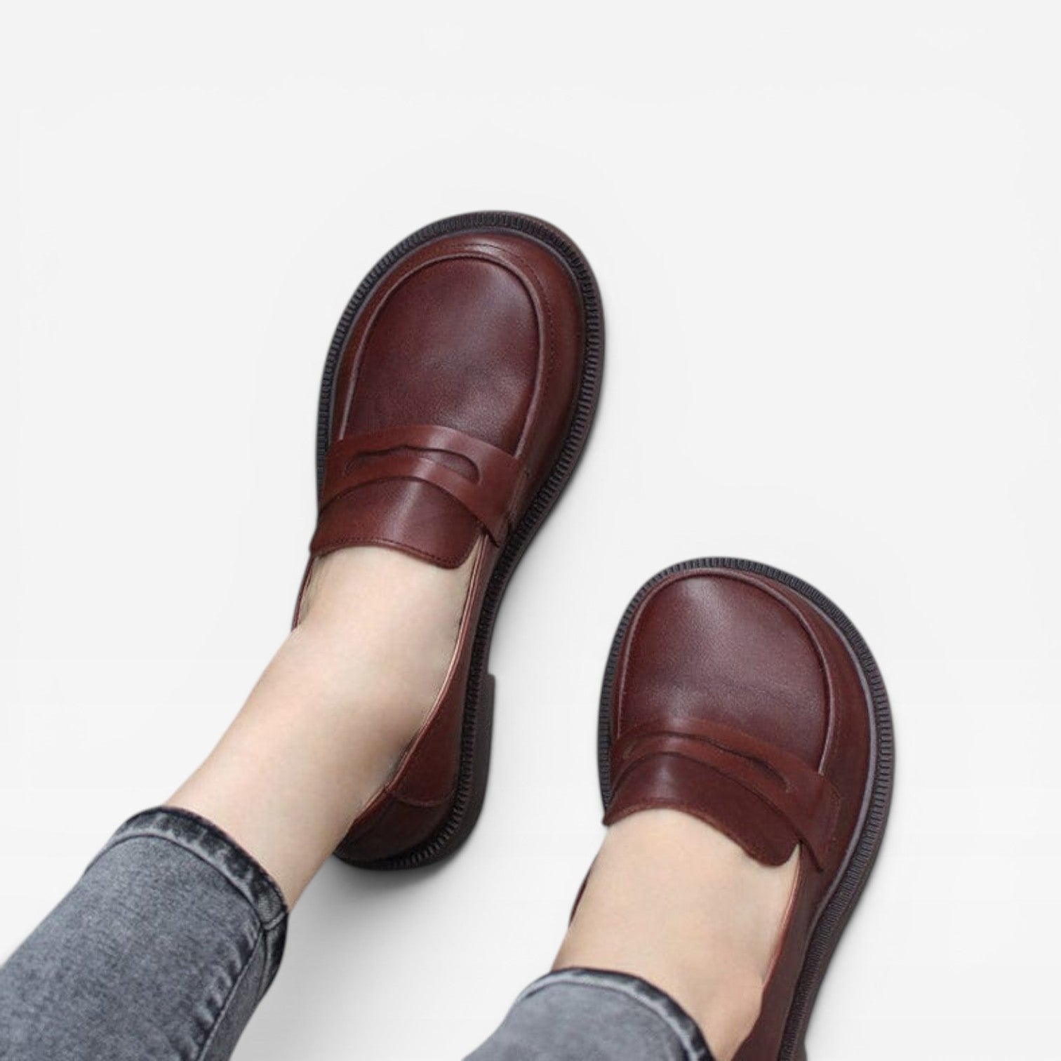 Mocassins penny en cuir véritable pour femmes – Chaussures classiques à enfiler à bout rond