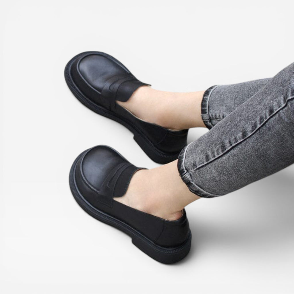 Mocassins penny en cuir véritable pour femmes – Chaussures classiques à enfiler à bout rond
