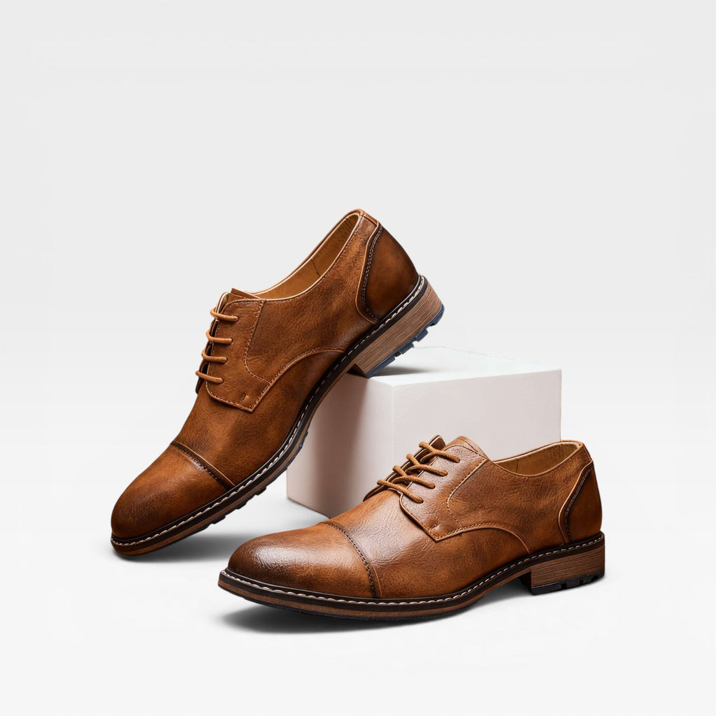 Men's Leather Cap Toe Derby Shoes – Classic Lace Up Formal Dress Shoes for Special Occasions