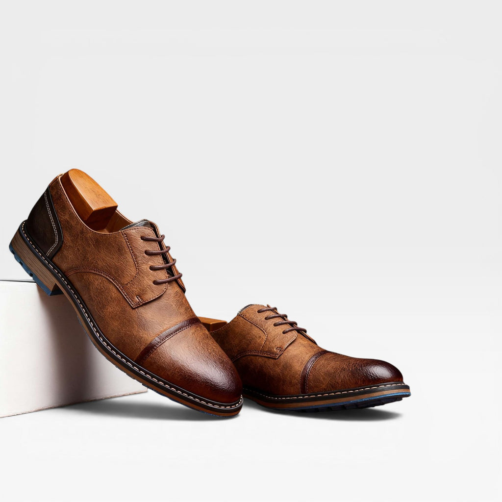 Men's Leather Cap Toe Derby Shoes – Classic Lace Up Formal Dress Shoes for Special Occasions