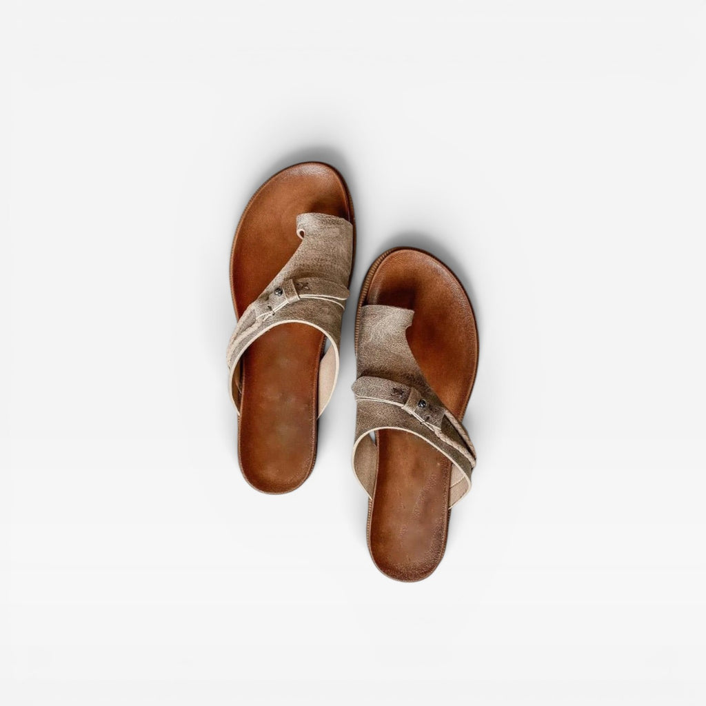 Women's Leather Toe Loop Sandals – Orthopedic Comfort Footbed Adjustable Strap