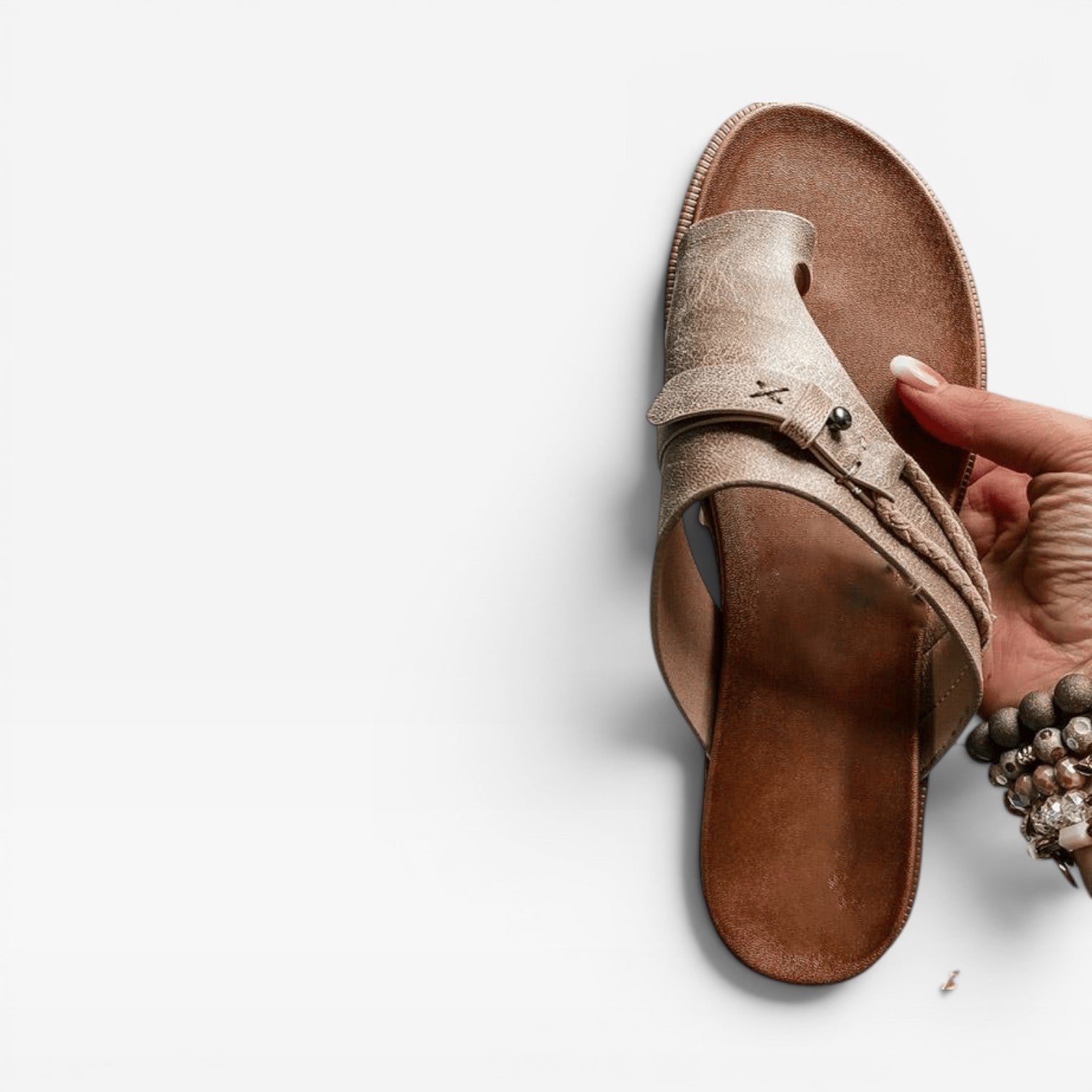 Women's Leather Toe Loop Sandals – Orthopedic Comfort Footbed Adjustable Strap