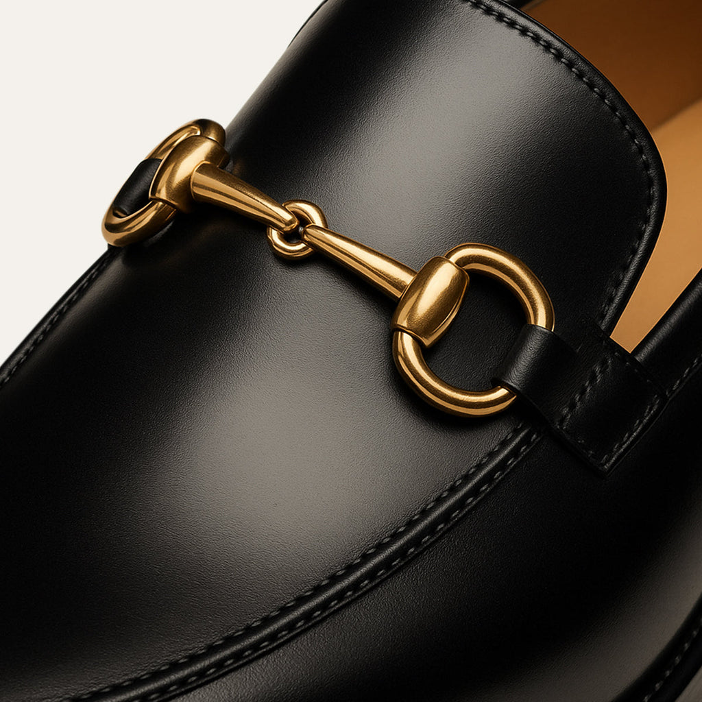 Men's Leather Horsebit Loafers – Elegant Gold Buckle Slip On Dress Shoes