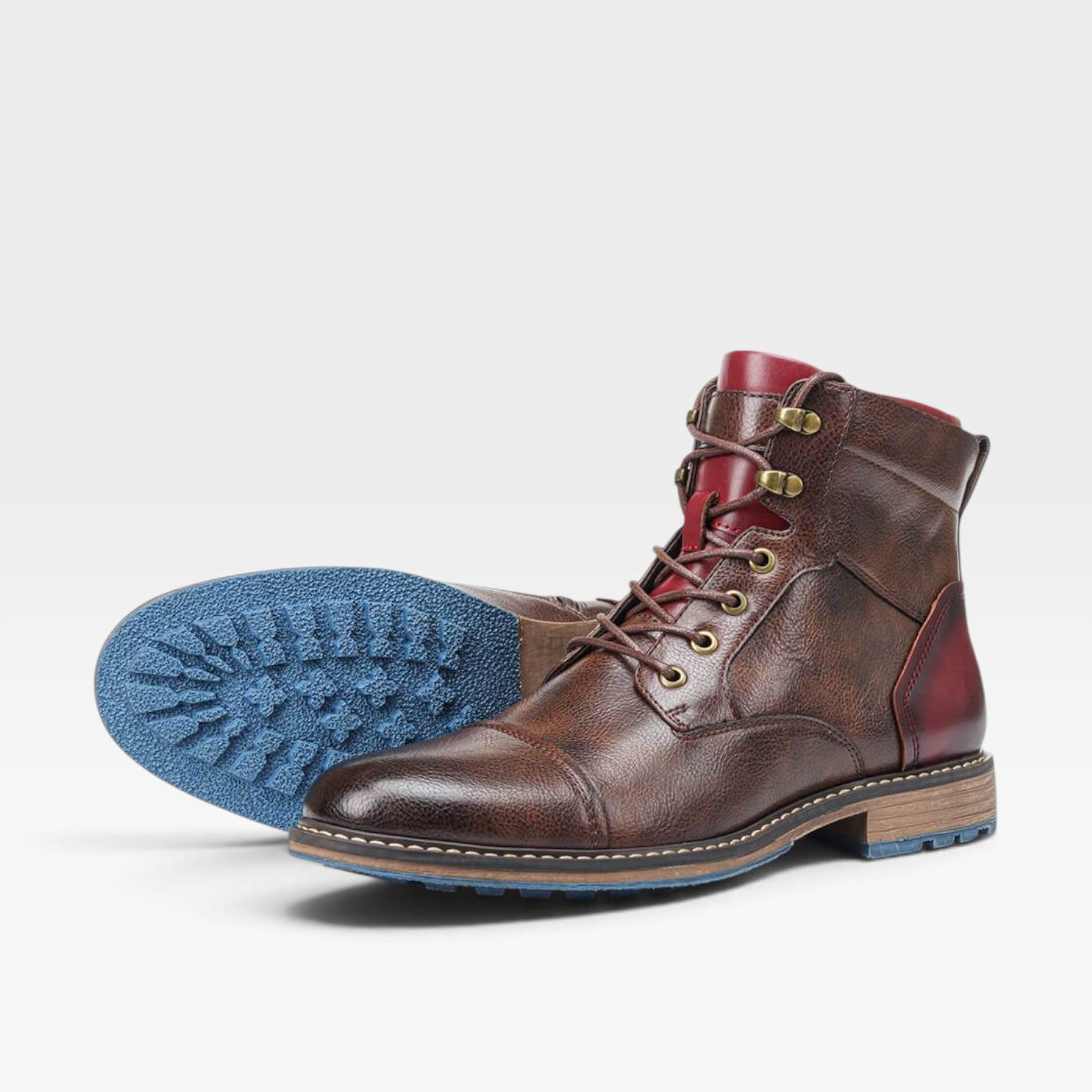 Men's Leather Cap Toe Boots – Contrast Sole Lace Up Ankle Boots