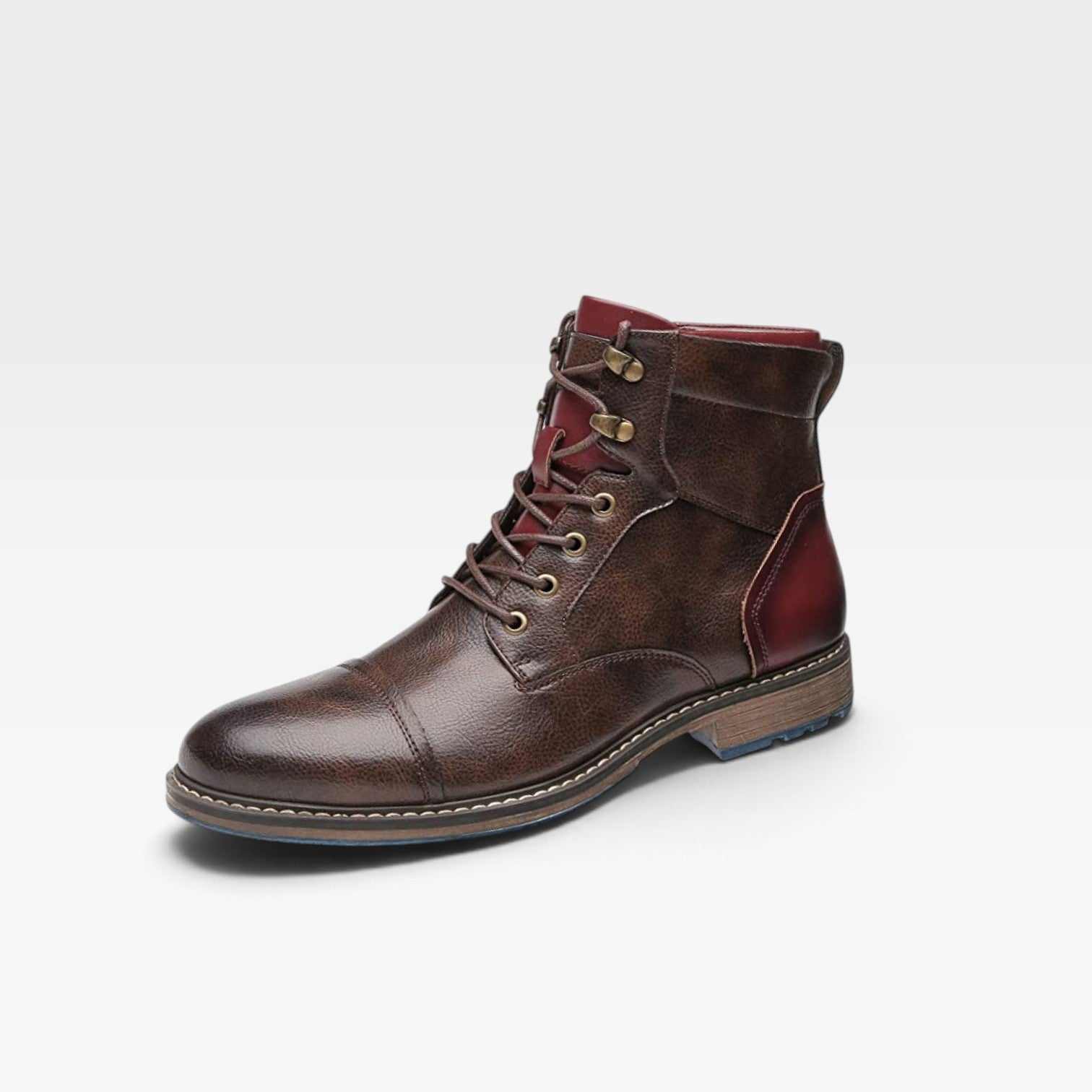 Men's Leather Cap Toe Boots – Contrast Sole Lace Up Ankle Boots