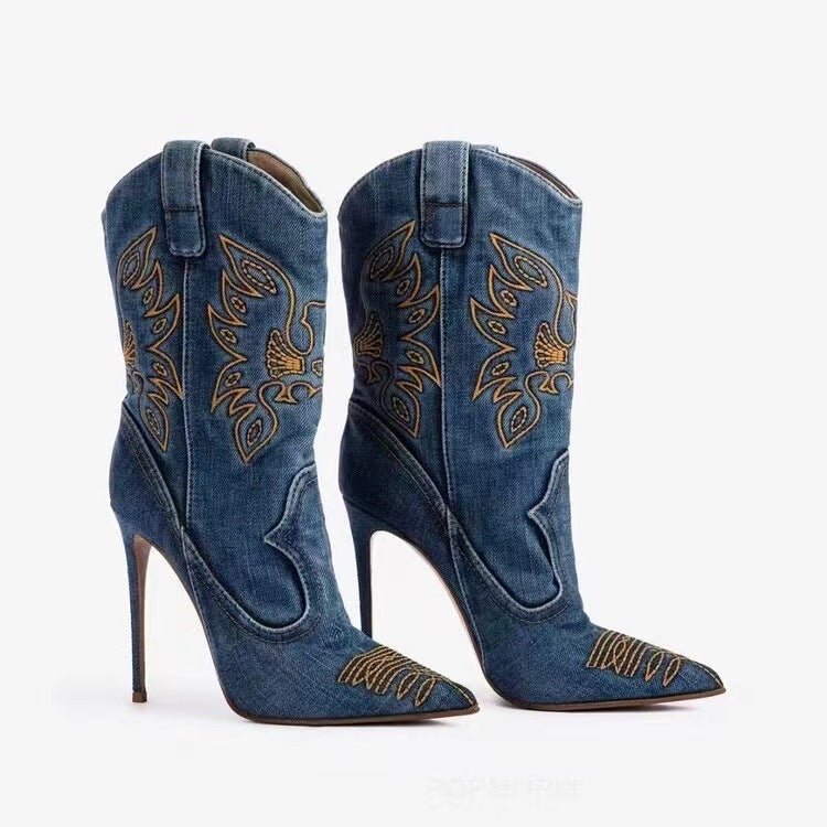 Women's Chic Pointed Toe Heeled Cowboy Boots