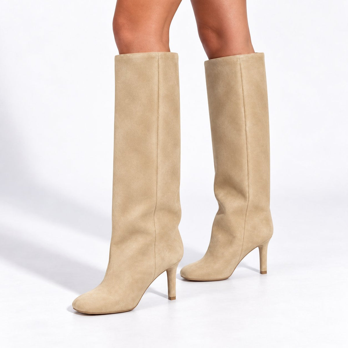 Women's Suede Knee High Heeled Boots