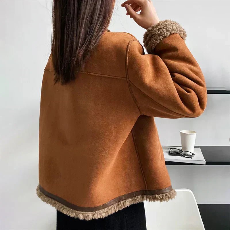 Women's Cosy Shearling-Trim Suede-Look Jacket