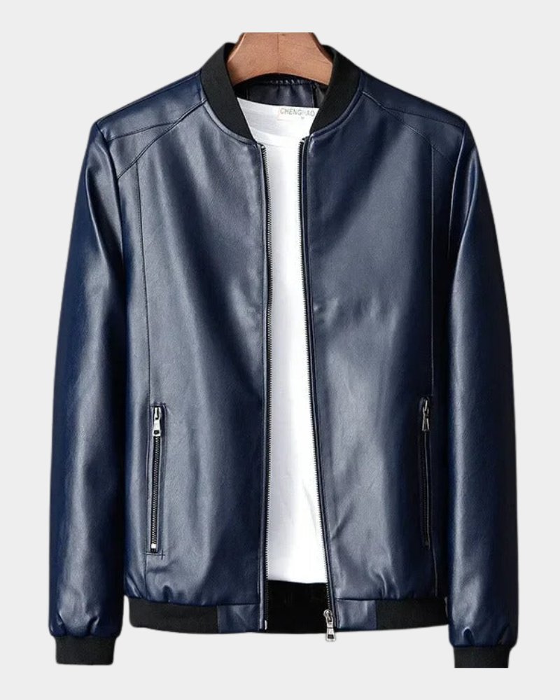 Men's Classic Faux Leather Bomber Jacket