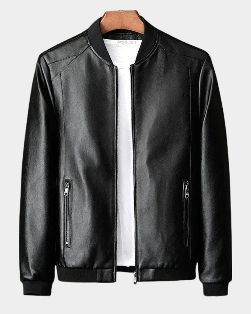 Men's Classic Faux Leather Bomber Jacket