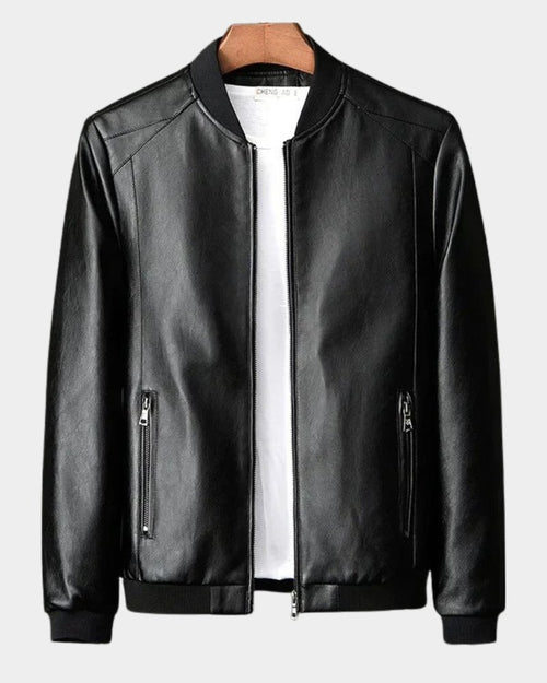 Men's Classic Faux Leather Bomber Jacket
