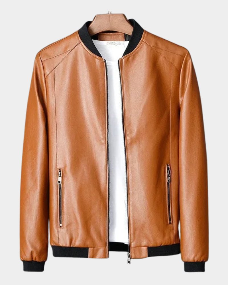 Men's Classic Faux Leather Bomber Jacket