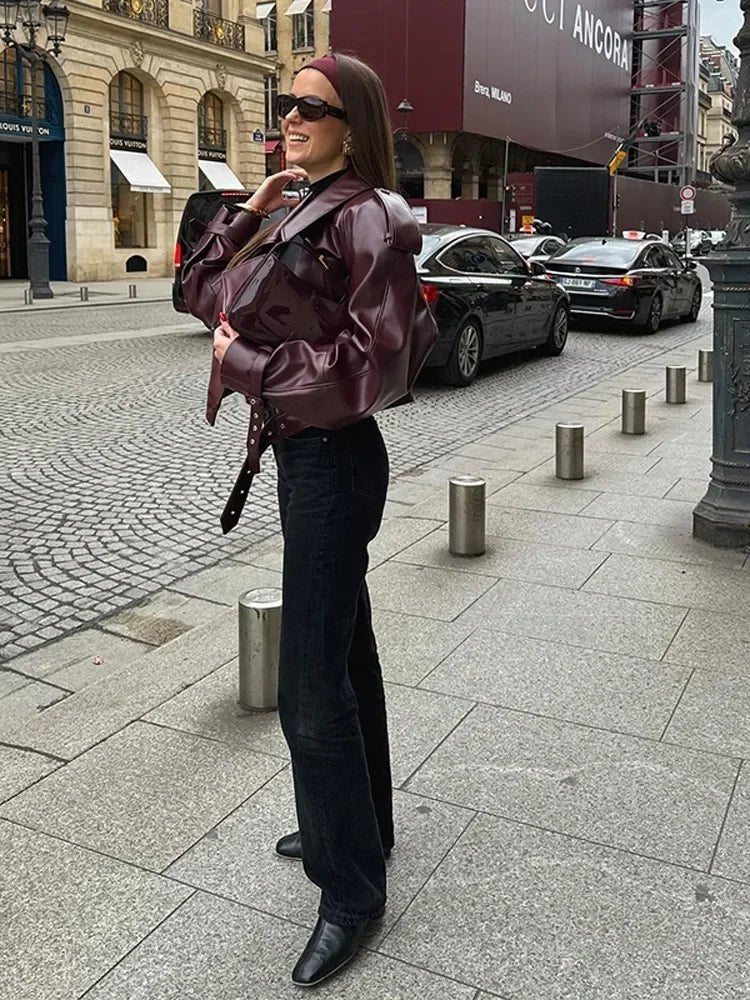 Women's Chic Oversized Faux Leather Biker Jacket