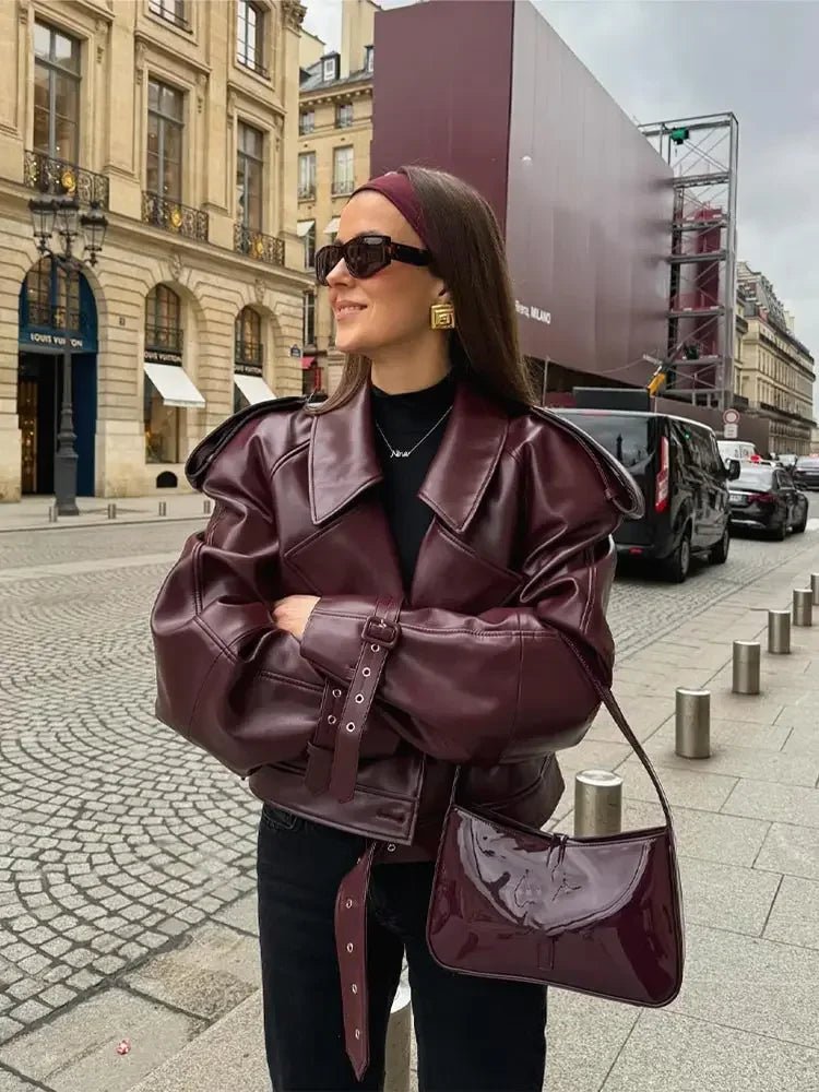 Women's Chic Oversized Faux Leather Biker Jacket