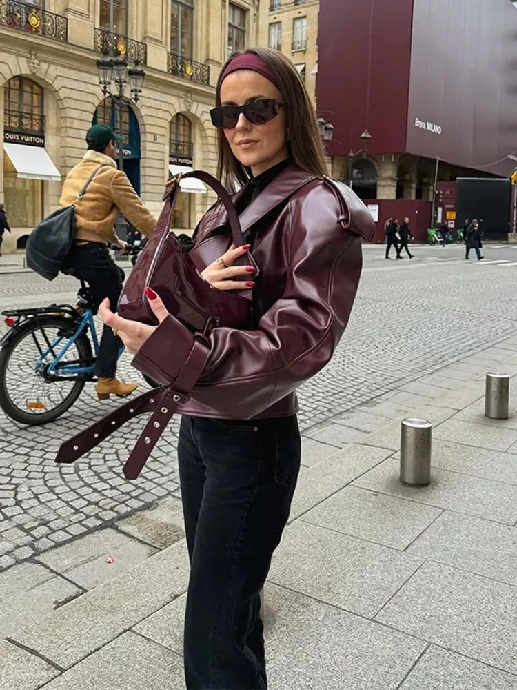Women's Chic Oversized Faux Leather Biker Jacket
