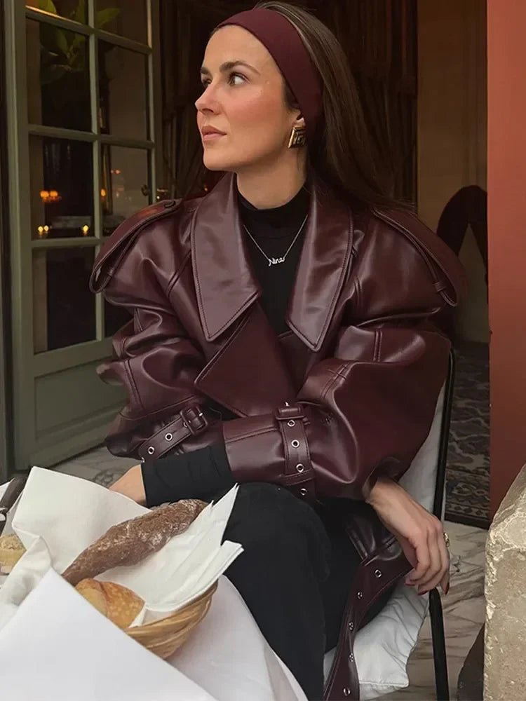 Women's Chic Oversized Faux Leather Biker Jacket