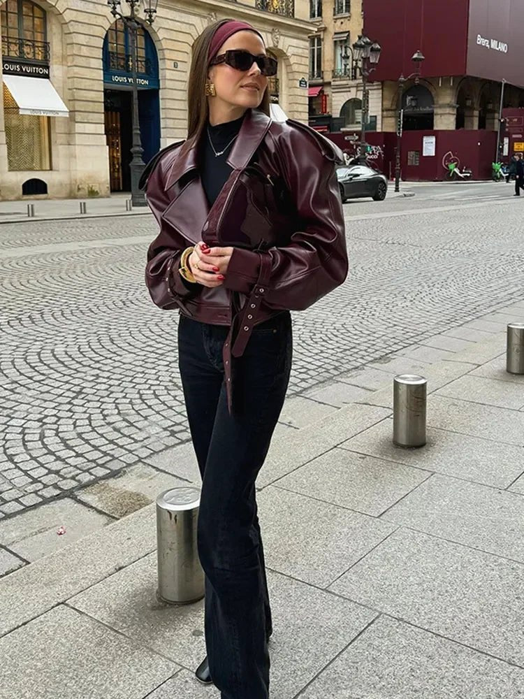 Women's Chic Oversized Faux Leather Biker Jacket